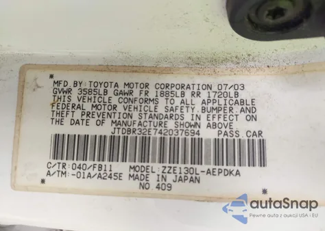 2004 Toyota Corolla Ce из США, поврежденный, VIN JTDBR32E742037694